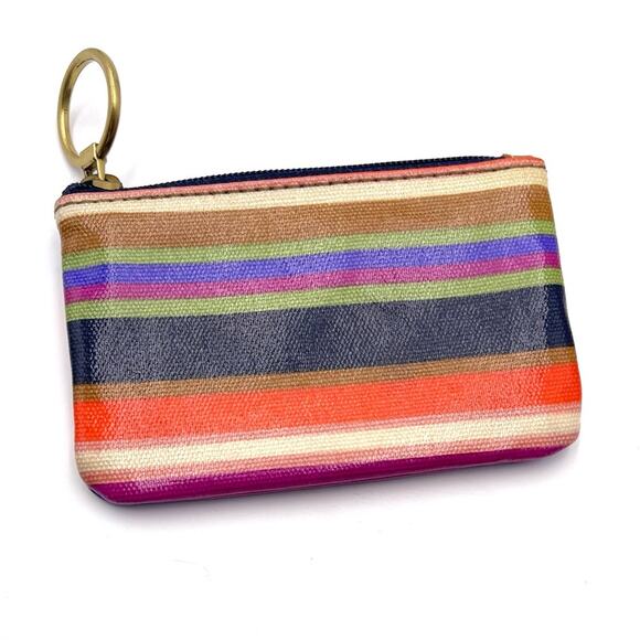 FOSSIL id card coin holder/pouch Zip Top multicolor stripes - Picture 2 of 9